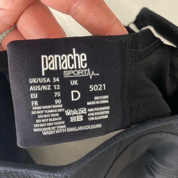 Panache Sport Black High Impact Sports Bra Adjustable Padded Size 34D - Picture 5 of 5